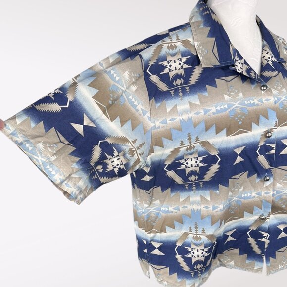 Roper Short Sleeve Button Down Shirt Aztec Western Print Size Large - Picture 7 of 8